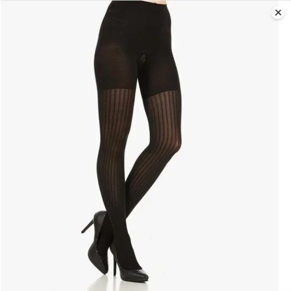 SPANX STAR POWER RIBBED ROW SHAPING TIGHTS Size E Plus Size Black NEW - Picture 1 of 8